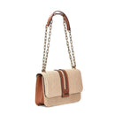 Bolsa Tramado Bege Safari Alça Ombro Corrente